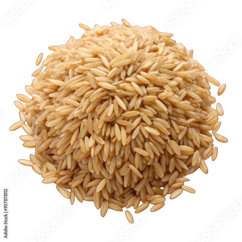 Brown integral uncooked rice Pile isolated on transparent background