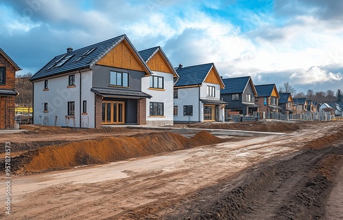 Construction of a new residential home is underway at the housing estate development construction site.