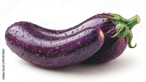 Wallpaper Mural Glossy Duo: Freshly Washed Eggplants Glisten on White  Torontodigital.ca