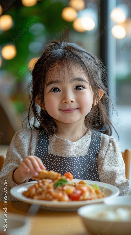 Adorable tiny Asian girl having food. Adorable tiny Asian girl having food.