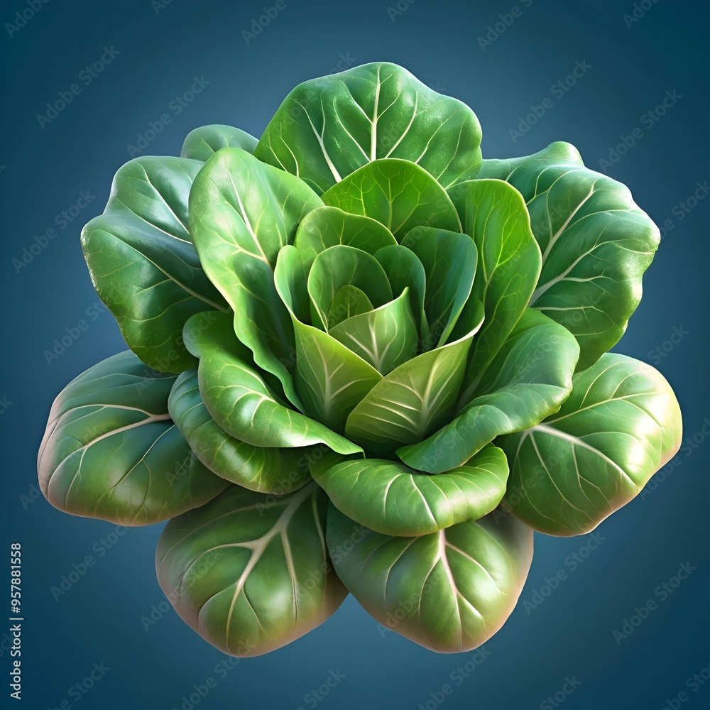Fototapeta premium A vibrant 3D illustration of a lush Indian lettuce. showcasing its beautiful rosette structure and intricate leaf detail.