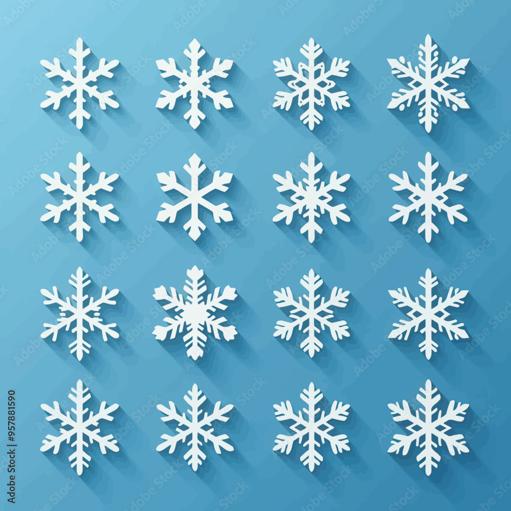 Snowflake Collection: 12 Different Snowflakes in a Blue Shadowbox Snowflake Collection: 12 Different Snowflakes in a Blue Shadowbox