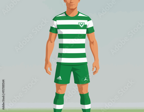 Soccer Player in Striped Uniform and Shorts