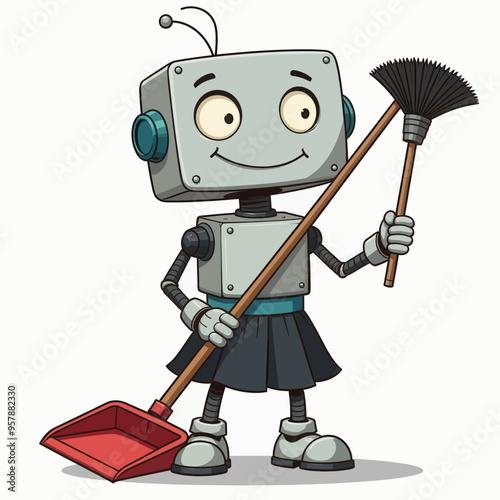 Robotic Cleaner with Broom and Dustpan