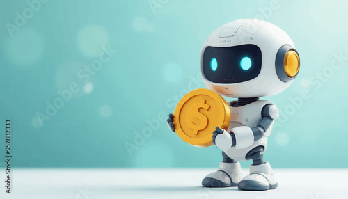 Robotic AI Holds Golden Dollar Coin