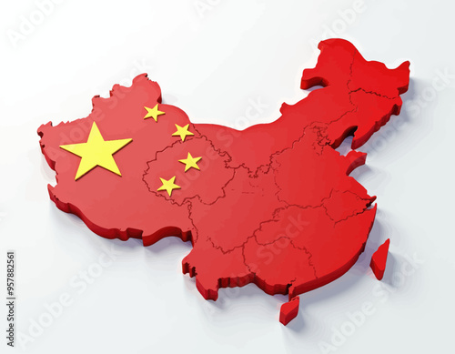 Red Map of China with Yellow Stars, Symbolizing Territory and Sovereignty