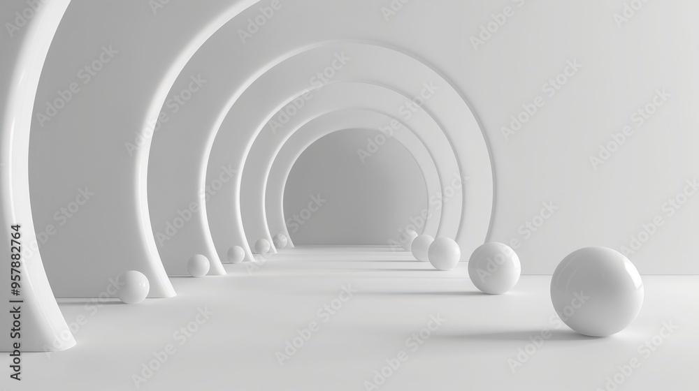 Fototapeta premium white abstract minimalistic room background with ball decoration