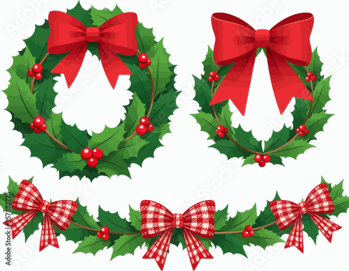 Red and Green Christmas Wreaths with Ribbons