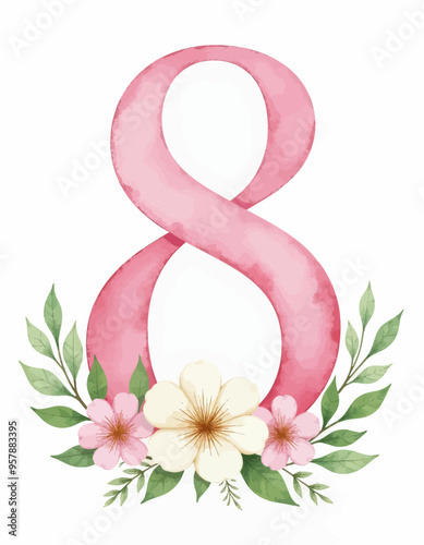 Pink 8 with floral decoration photo