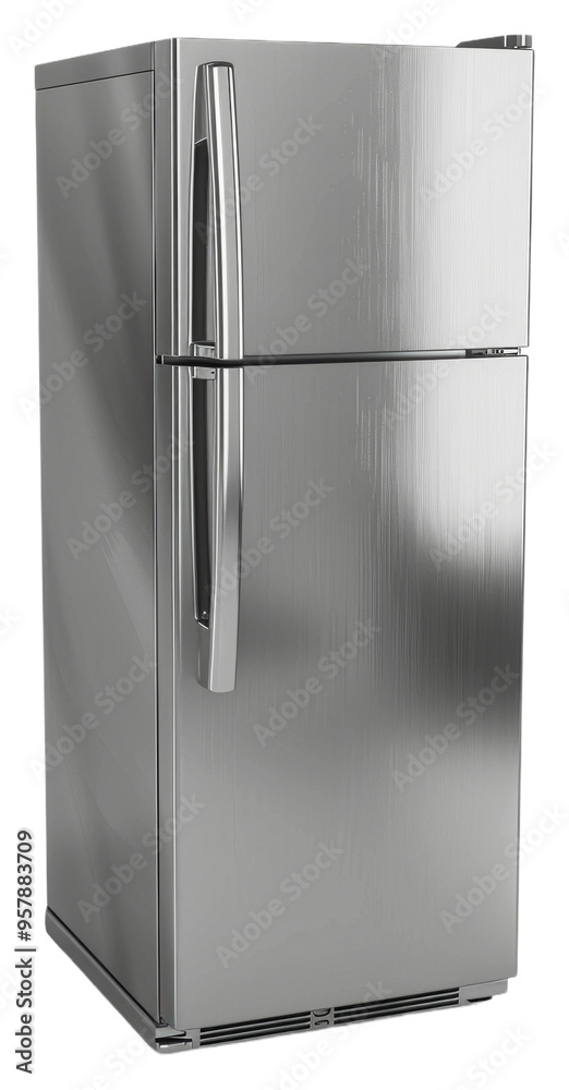 Stainless steel refrigerator with a sleek design and ample storage isolated on transparent background Stainless steel refrigerator with a sleek design and ample storage isolated on transparent background