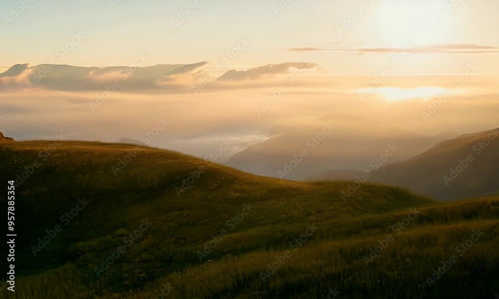 Golden Hour Over Mist-Covered Mountains