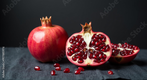 pomegranate on black background