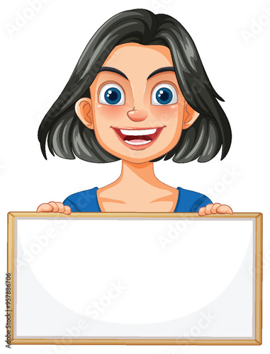 Happy Woman Holding Blank Sign
