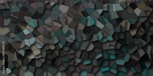 Quartz dark multicolor Broken Stained Glass Background. Texture of geometric shapes With shadows and stoke .Dark colorful background with polygon or vector frame .Geometric Retro tiles pattern.	