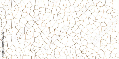 Golden gradient lines stroke abstract white crystalized broken glass background. Voronoi diagram background. abstract desktop texture design digital art wallpaper, vector illustration.	