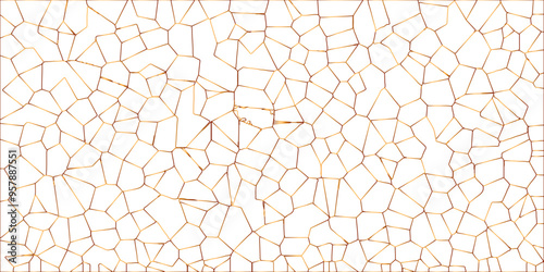 Golden gradient lines stroke abstract white crystalized broken glass background. Voronoi diagram background. abstract desktop texture design digital art wallpaper, vector illustration.	