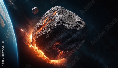 Meteor towards earth, Burning asteroid moving to the Earth. 122