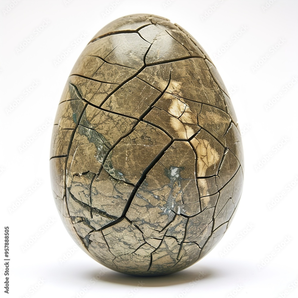 Ancient stone egg with cracks isolated on white Ancient stone egg with cracks isolated on white