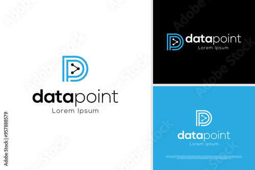Monogram data point logo vector, letter D P technology logo design template