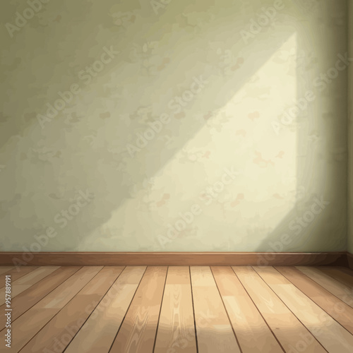 Empty room with wooden floor and wallpapered wall