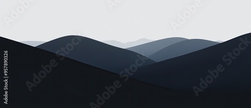 Flat design of a quiet valley with gentle hills and muted color scheme photo