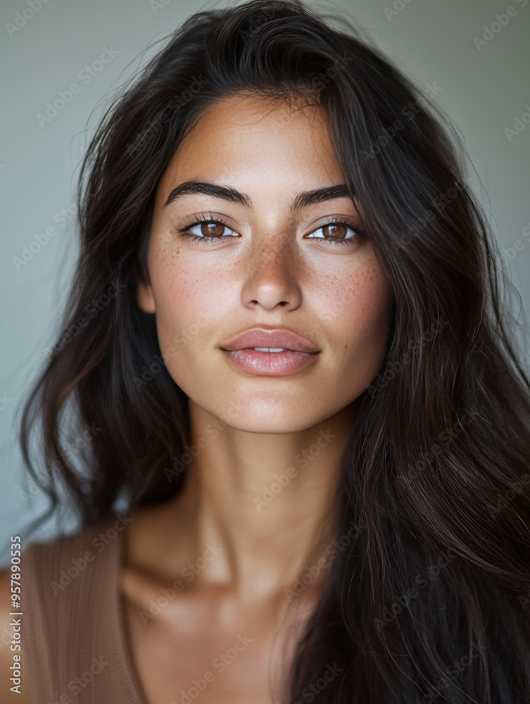 A studio headshot portrait of a young woman in her mid-twenties. Her expression should be warm yet neutral and professional, suitable for acting headshots and casting A studio headshot portrait of a young woman in her mid-twenties. Her expression should be warm yet neutral and professional, suitable for acting headshots and casting