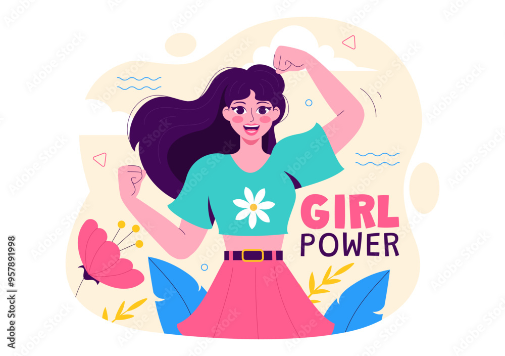 Girl Power Vector Illustration to Women as Strong and Independent, Advocating for Women's Rights and Diversity in a Flat Style Cartoon Background Girl Power Vector Illustration to Women as Strong and Independent, Advocating for Women's Rights and Diversity in a Flat Style Cartoon Background