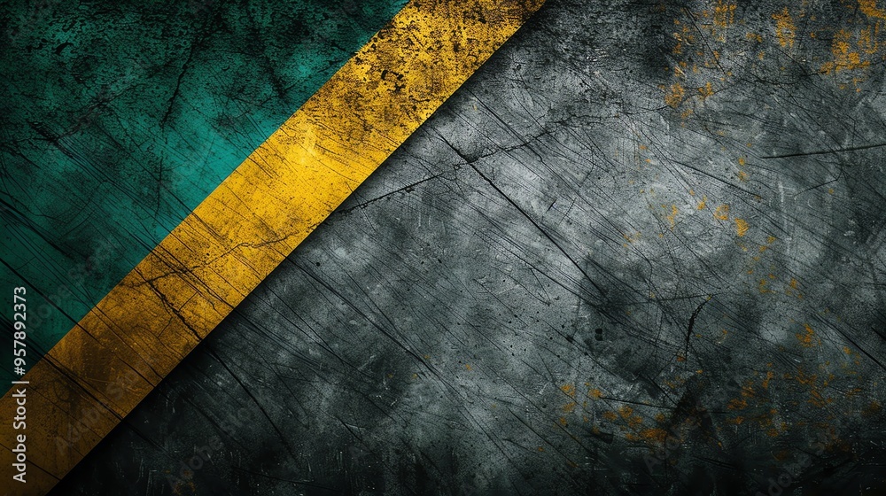 Grungy aged metal wall with textured green and yellow stripes, perfect for vintage backdrop Grungy aged metal wall with textured green and yellow stripes, perfect for vintage backdrop