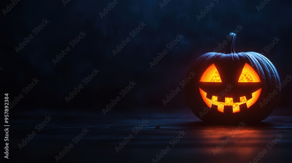 Glitchy Holographic Pumpkin Digital Carvings on Dark Background with Copy Space for Text in Ultra HD - Selective Focus on Foreground Glitchy Holographic Pumpkin Digital Carvings on Dark Background with Copy Space for Text in Ultra HD - Selective Focus on Foreground