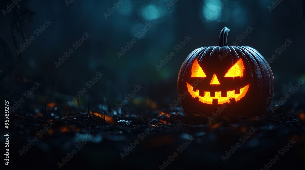 Futuristic Hologram Pumpkin Digital Carvings in Glowing Tech-Infused Landscape with Copy Space, Selective Focus, Ultra HD Futuristic Hologram Pumpkin Digital Carvings in Glowing Tech-Infused Landscape with Copy Space, Selective Focus, Ultra HD