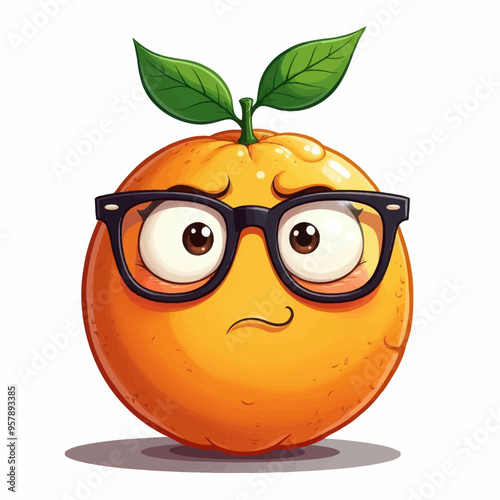 Angry Orange with Glasses and Leaf Hat