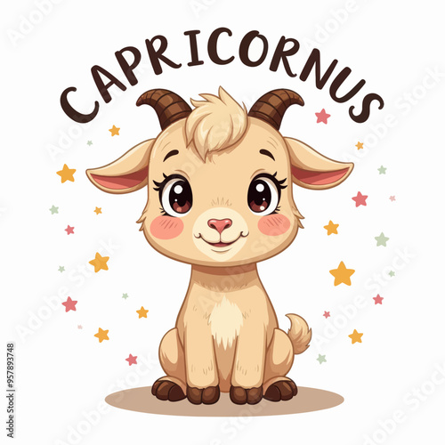 Adorable Capricorn Goat with Stars and Texture
