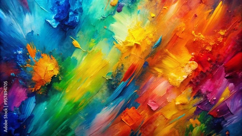 Vibrant abstract oil painting with bold brush strokes in a range of colors