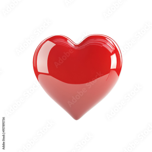 Shiny red heart symbol on white background, perfect for Valentine's Day, love themes, and romantic occasions.