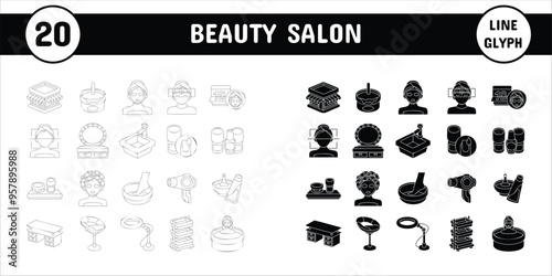 Beauty Salon Line Glyph Vector Illustration Icon Sticker Set Design Materials