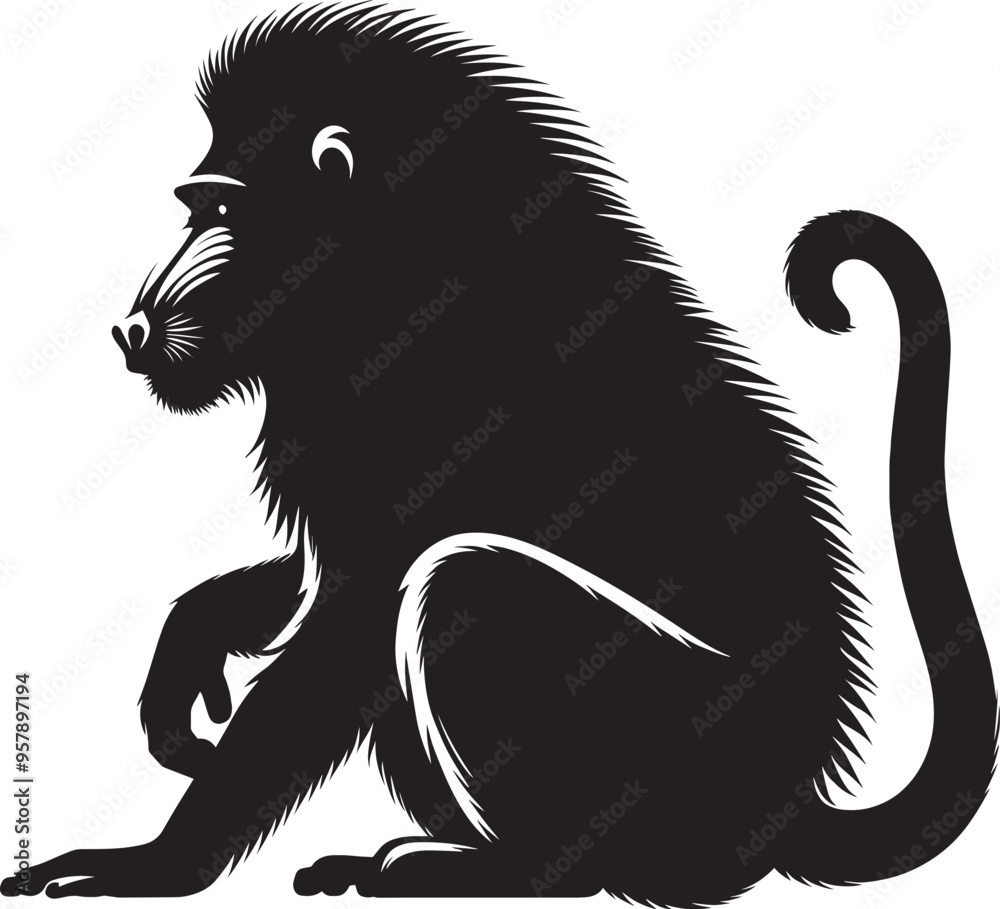 Fototapeta premium Mandrill Monkey animal Silhouette isolated on white background Minimalist monkey vector illustration