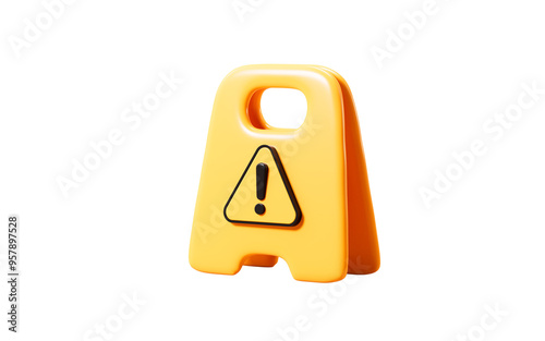 Cartoon yellow warning sign board, 3d rendering.
