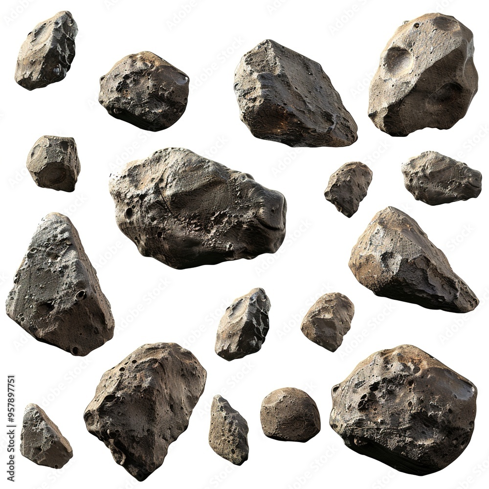 Group of Oblong Asteroids Isolated on Transparent Group of Oblong Asteroids Isolated on Transparent