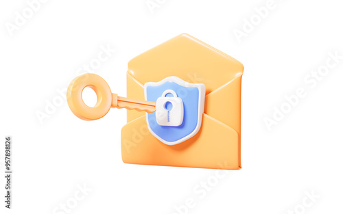Fotografie Cartoon mail with shield, unlock encrypted email , 3d rendering.