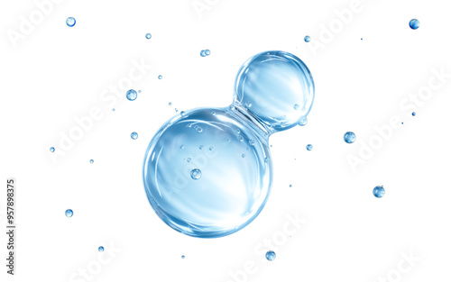 Blue glass spheres, abstract molecules, 3d rendering.