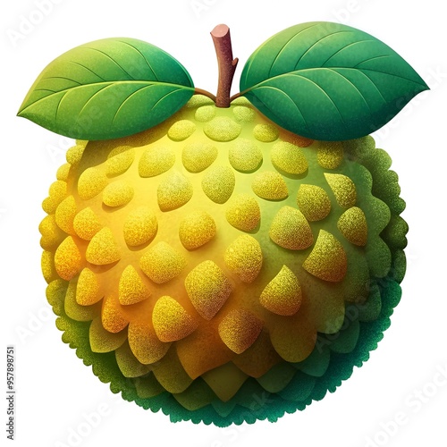 A 3D illustration of an Osage orange fruit with a textured. realistic design. photo