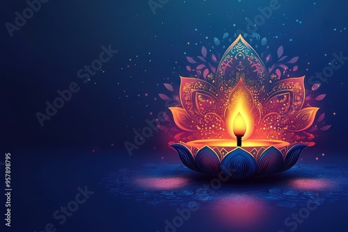 diya lamps flower in deepavali festival
