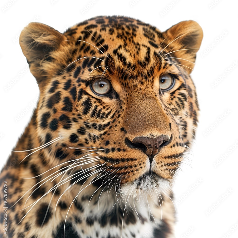 Naklejka premium Close Up of Leopards Face. A detailed view