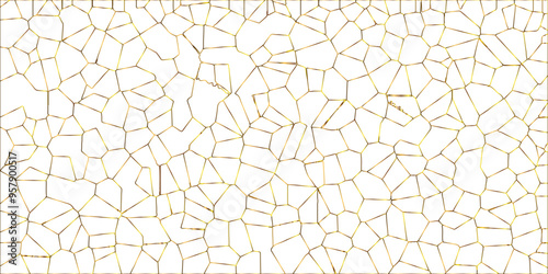 Golden gradient lines stroke abstract white crystalized broken glass background. Voronoi diagram background. abstract desktop texture design digital art wallpaper, vector illustration.	