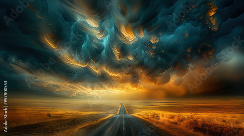 Dramatic Sky Over Rural Road