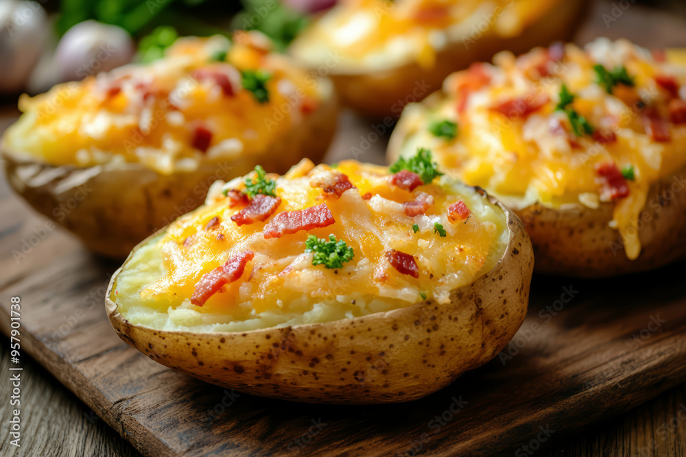 Baked potatoes with cheese and bacon Baked potatoes with cheese and bacon
