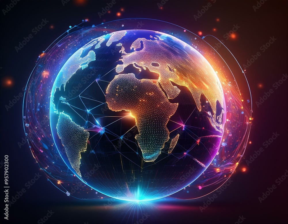 Fototapeta premium Neon Illuminations: Earth’s Vibrant Technological Future