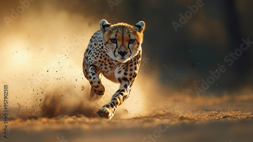A sleek cheetah sprinting a...