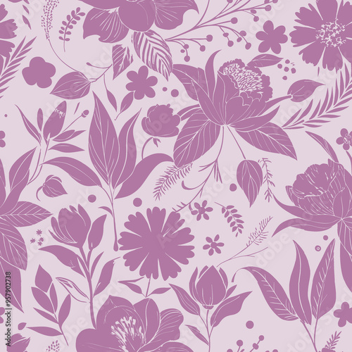 Floral ornament. Seamless abstract classic pattern with flowers. Pink classic pattern