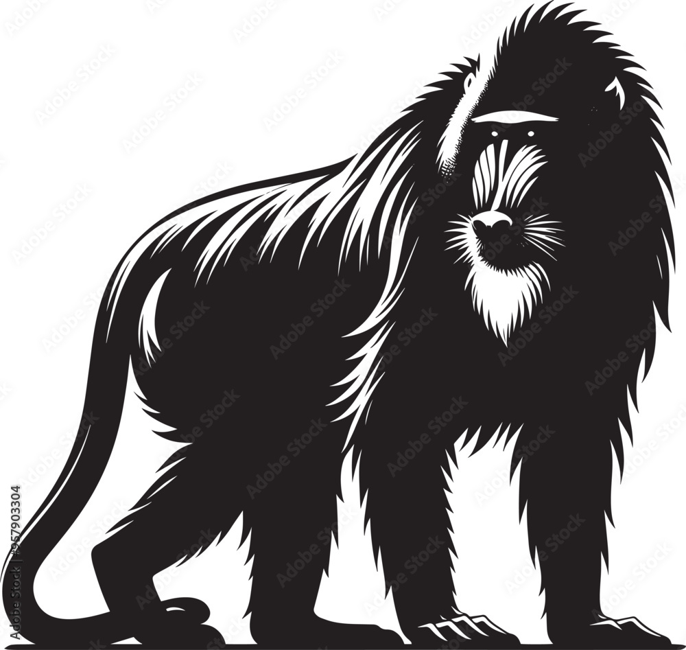 Obraz premium Mandrill Monkey animal Silhouette isolated on white background Minimalist monkey vector illustration